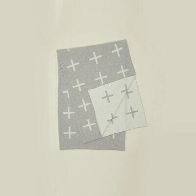 HNY Cross Knit Throw - Light Grey / Ivory