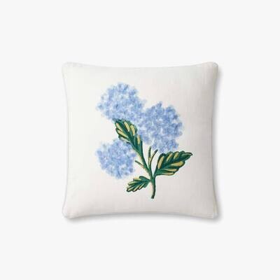Rifle Paper Co. x Loloi Hydrangea Bouquet Embellished Throw Pillow - Ivory / Blue