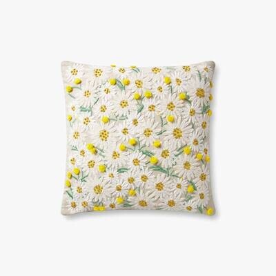 Rifle Paper Co. x Loloi Daisies Embroidered Throw Pillow - Beige