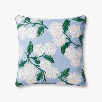 Rifle Paper Co. x Loloi Hydrangea Embellished Pillow - Blue / Ivory