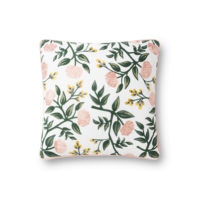 Rifle Paper Co. x Loloi Peonies Embroidered Throw Pillow - Ivory / Blush