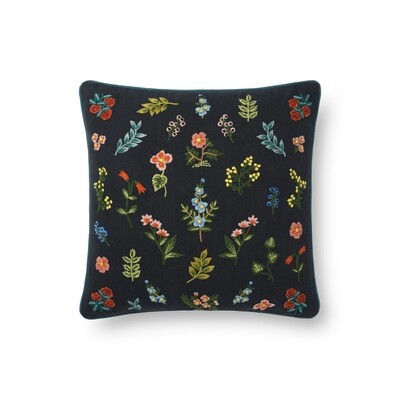 Rifle Paper Co. x Loloi Wildwood Embroidered Throw Pillow - Black / Multi