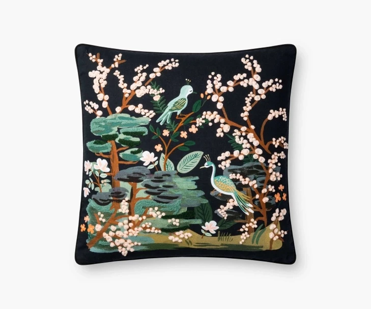 Rifle Paper Co. x Loloi Kyoto Garden Embroidered Throw Pillow - Black