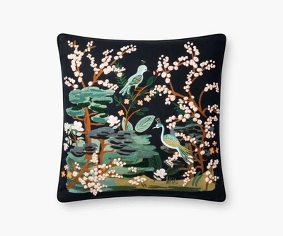 Rifle Paper Co. x Loloi Kyoto Garden Embroidered Throw Pillow - Black