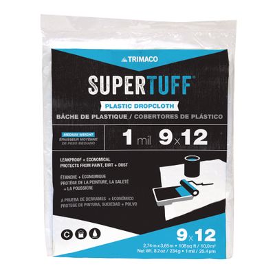 Trimaco 1mil SuperTuff Plastic Dropcloth - 9' x 12'