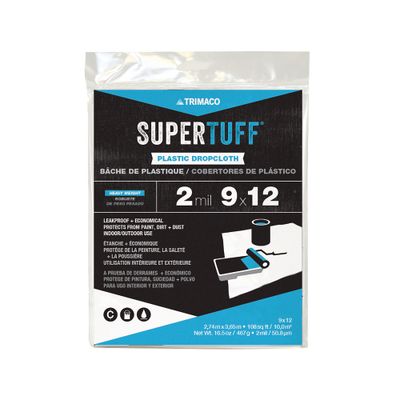 Trimaco 2mil SuperTuff Plastic Dropcloth - 9' x 12'