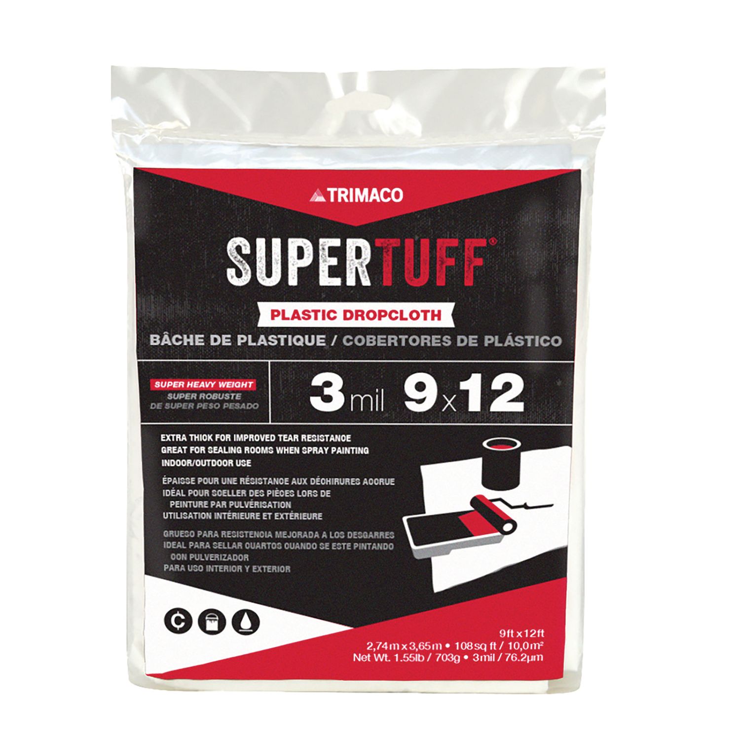 Trimaco 3mil SuperTuff Plastic Dropcloth - 9' x 12'
