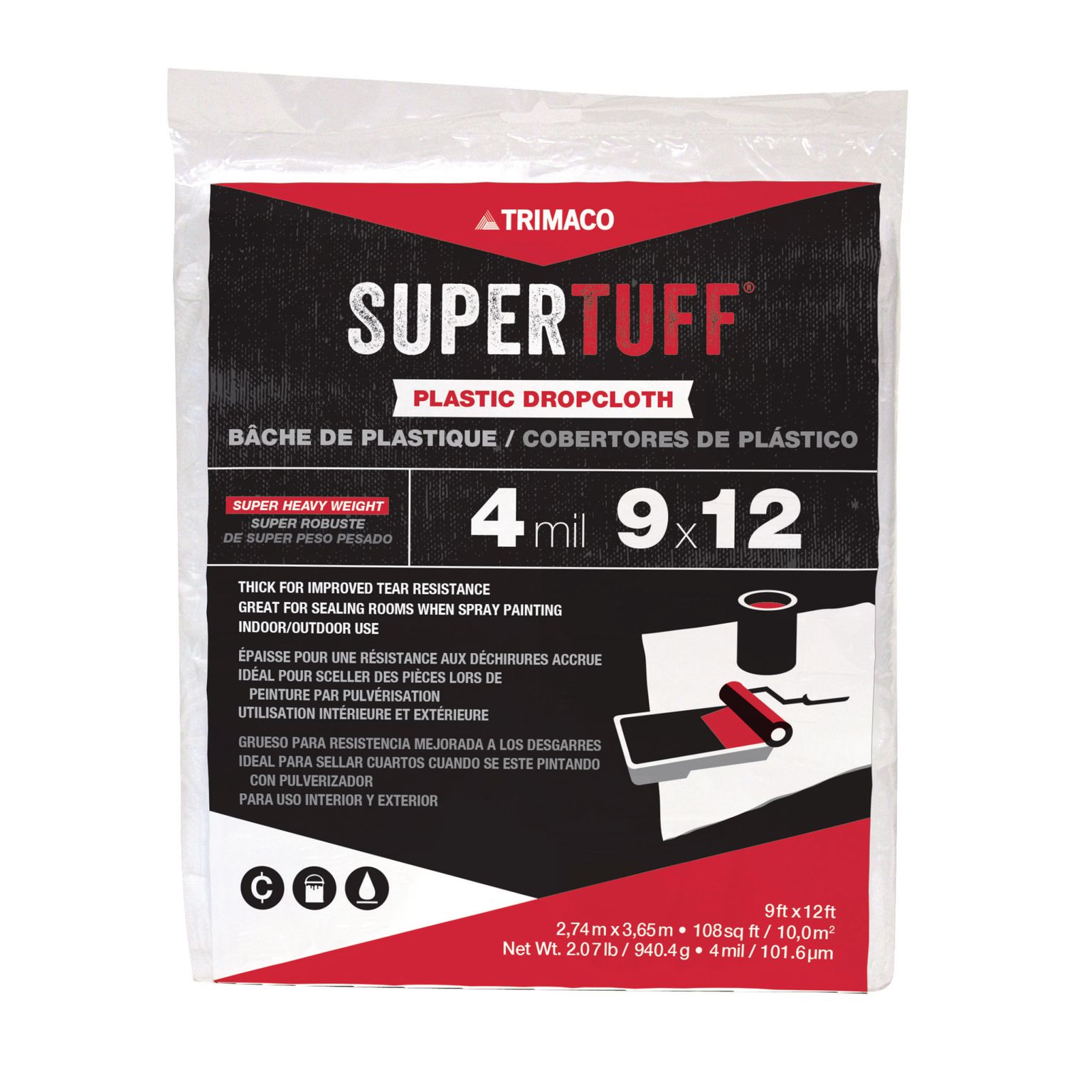Trimaco 4mil SuperTuff Plastic Dropcloth - 9' x 12'
