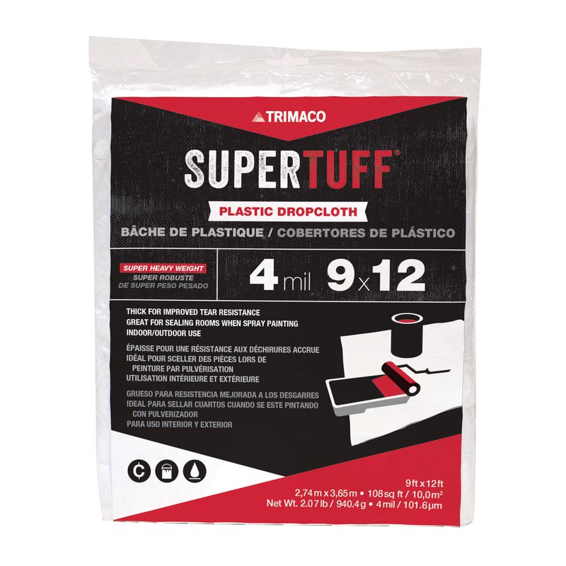 Trimaco 4mil SuperTuff Plastic Dropcloth - 9' x 12'