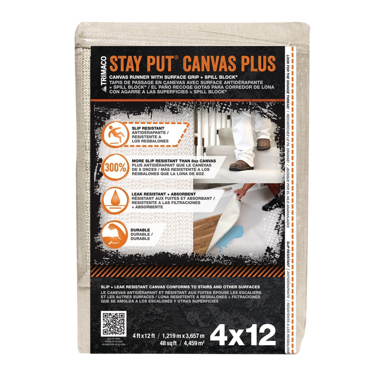 Trimaco Stay Put® Plus Slip Resistant Canvas Dropcloth - 4' x 12'