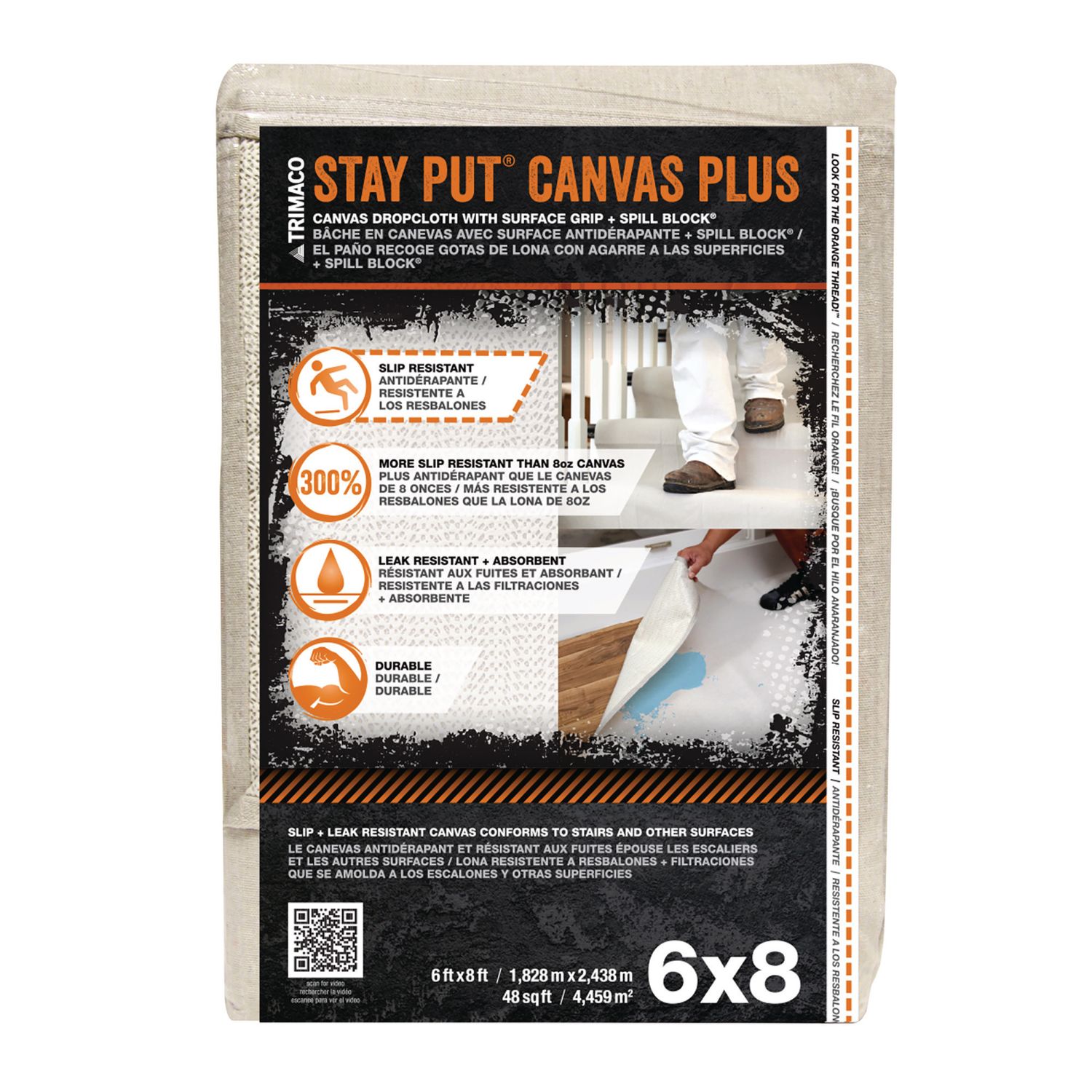 Trimaco Stay Put® Plus Slip Resistant Canvas Dropcloth - 6' x 8'