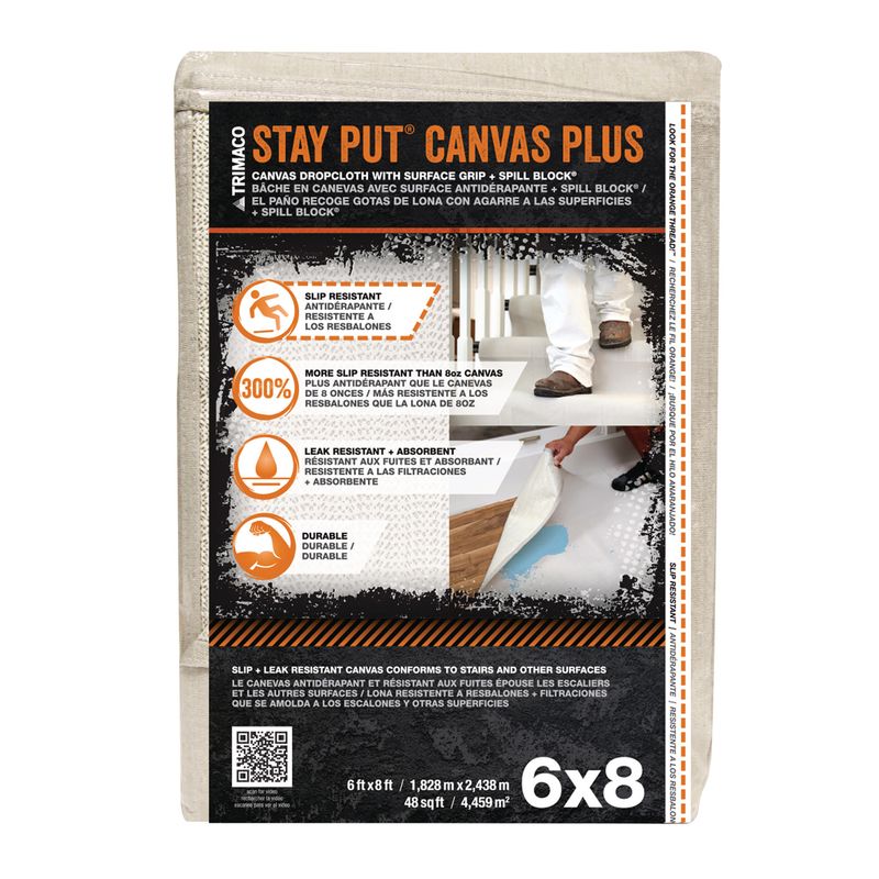 Trimaco Stay Put® Plus Slip Resistant Canvas Dropcloth - 6' x 8'