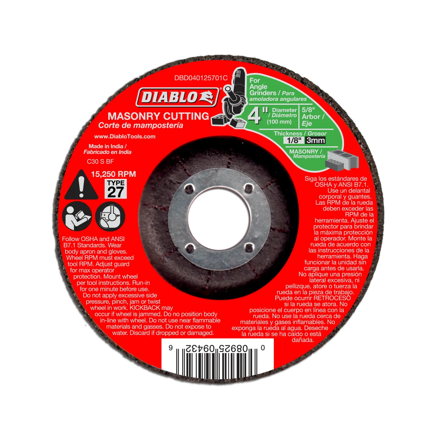 Diablo 4" Type 27 Masonry Cut-Off Disc