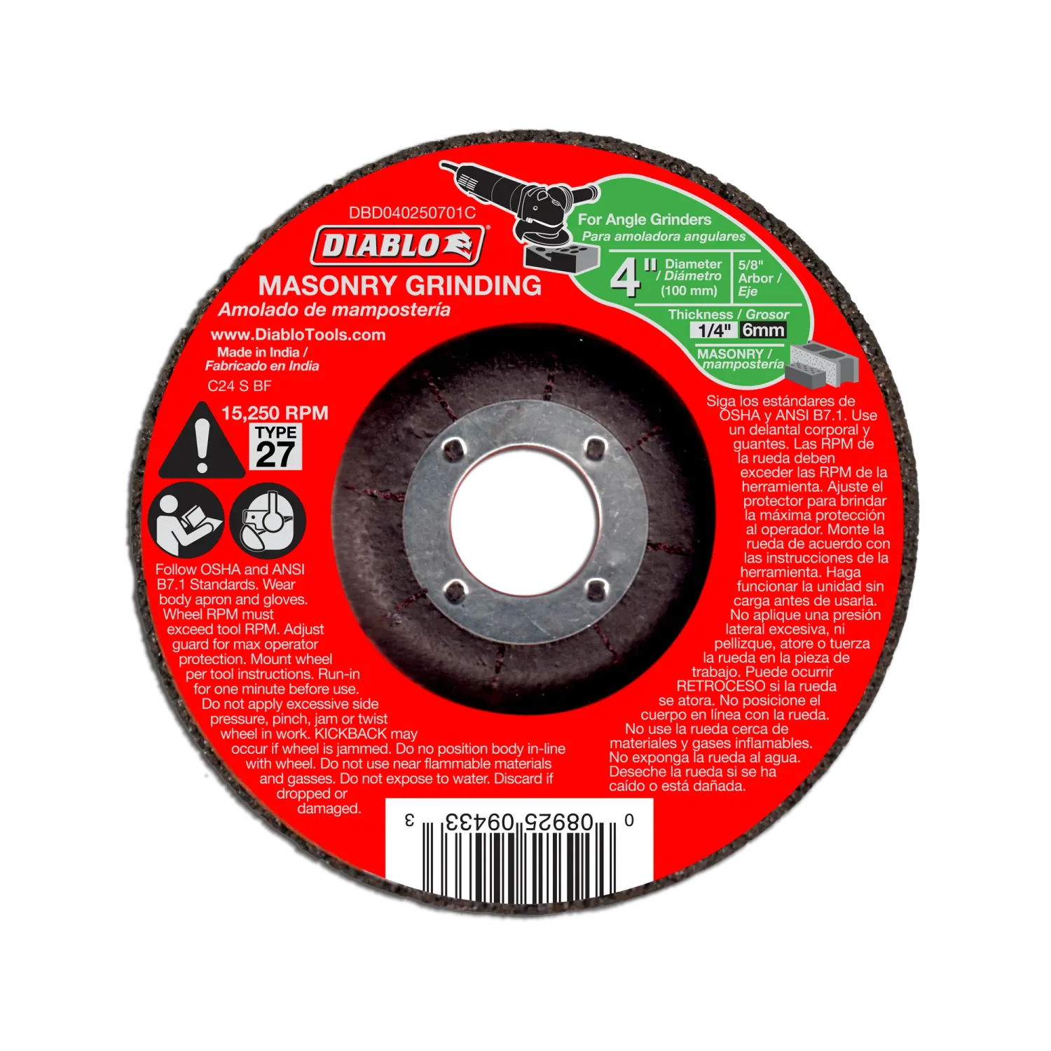 Diablo 4" Type 27 Masonry Grinding Disc