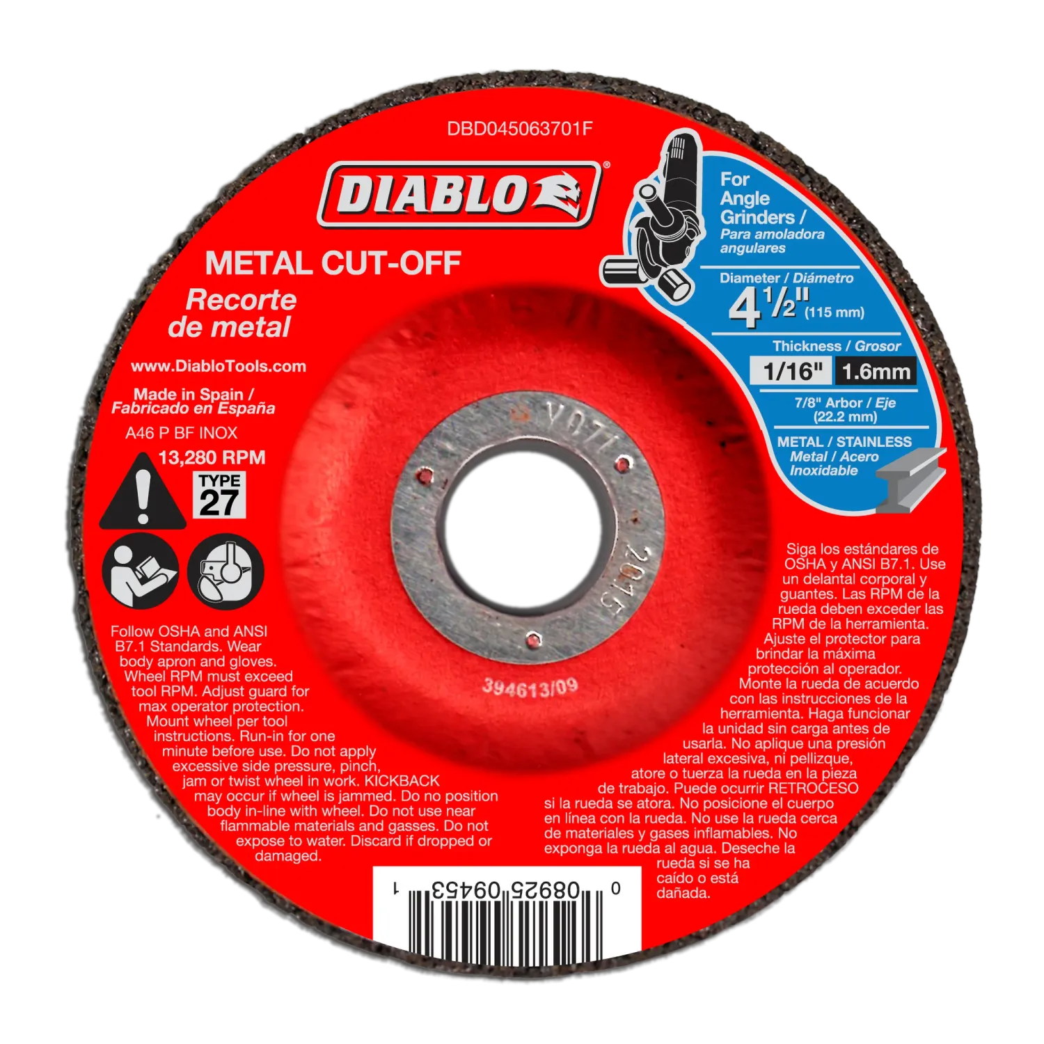 Diablo 4-1/2" Type 27 Metal Cut-Off Disc