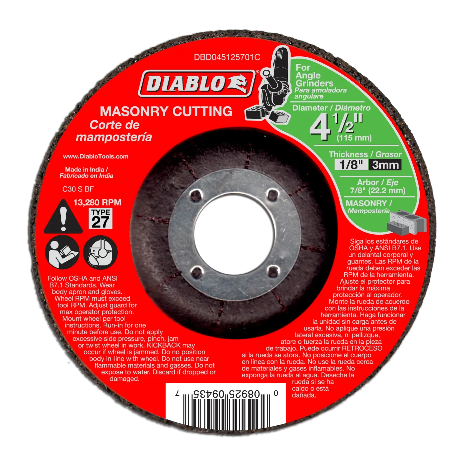 Diablo 4-1/2" Type 27 Masonry Cut-Off Disc