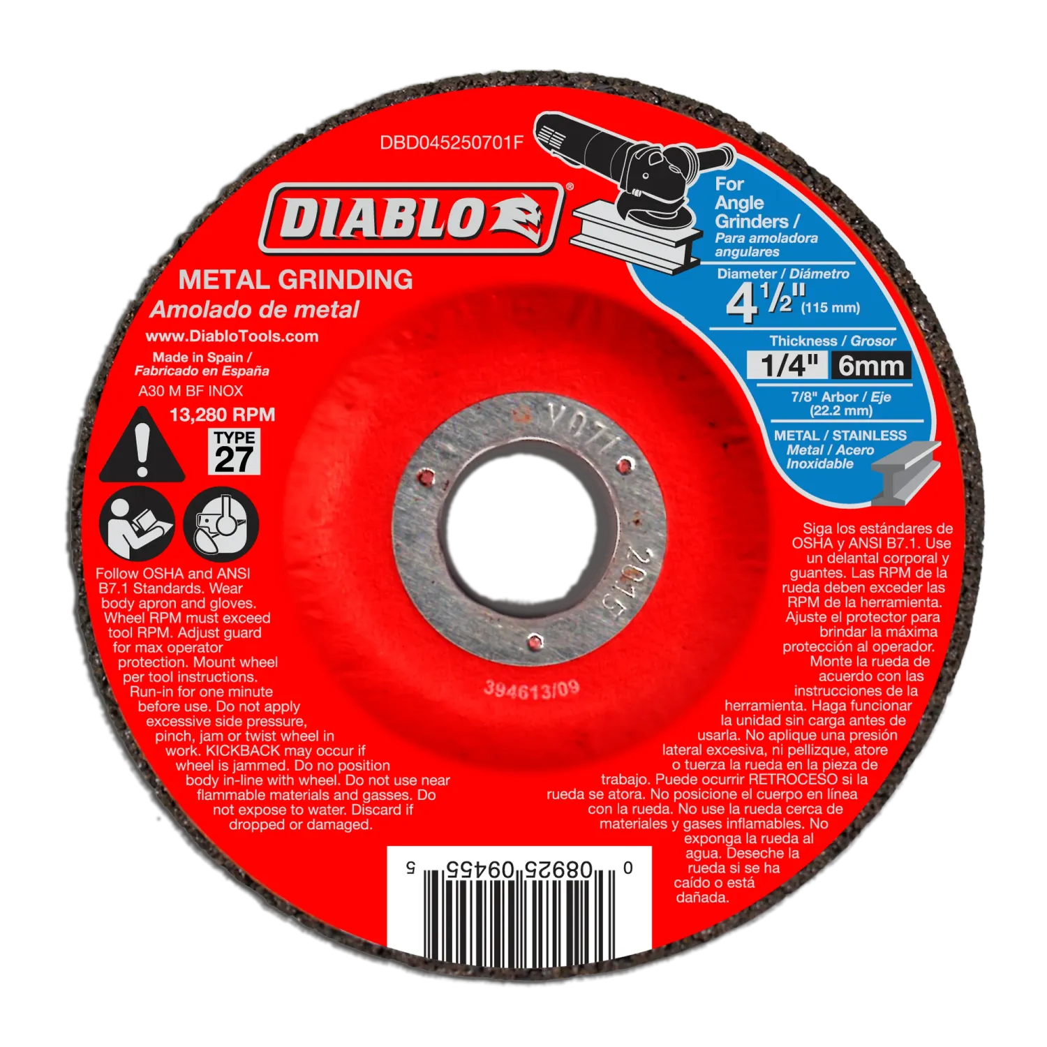 Diablo 4-1/2" Metal Grinding Disc - Type 27
