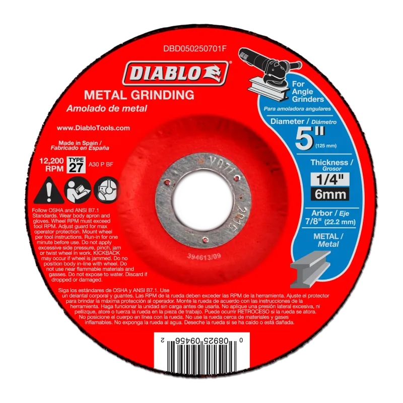 Diablo 5" x 1/4" x 7/8" Type 27 Metal Grinding Disc