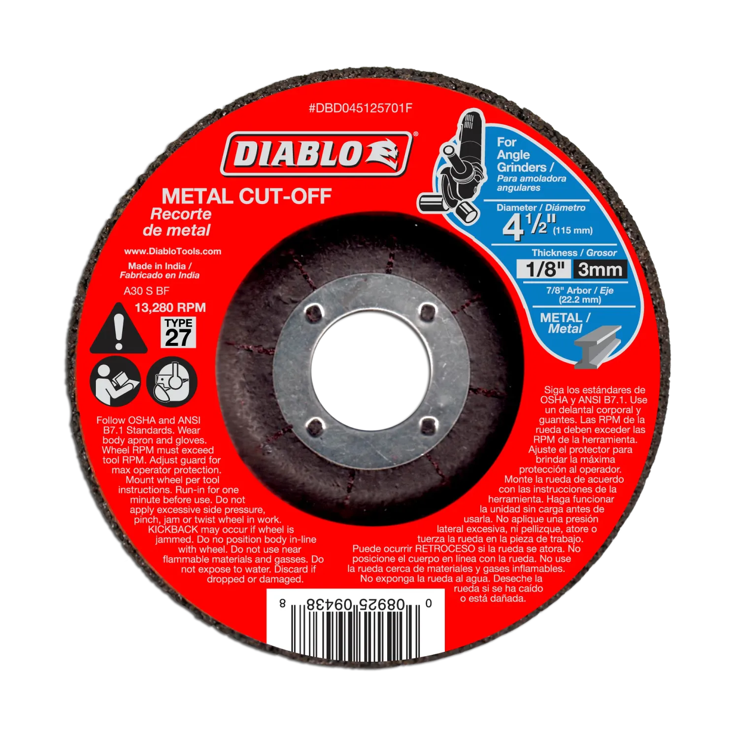 Diablo 4-1/2" Type 27 Metal Cut-Off Disc