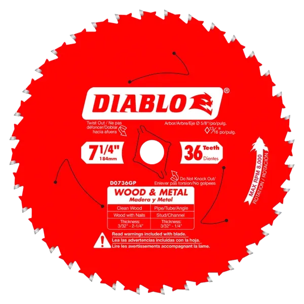 Diablo 7-1/4" x 36-Teeth Carbide Saw Blade for Wood and Metal