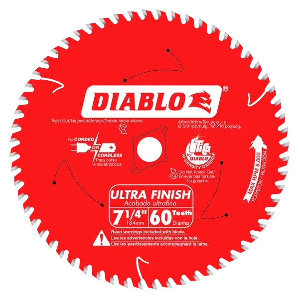 Diablo 7-1/4" x 60-Teeth Ultra Finish Carbide Saw Blade for Wood
