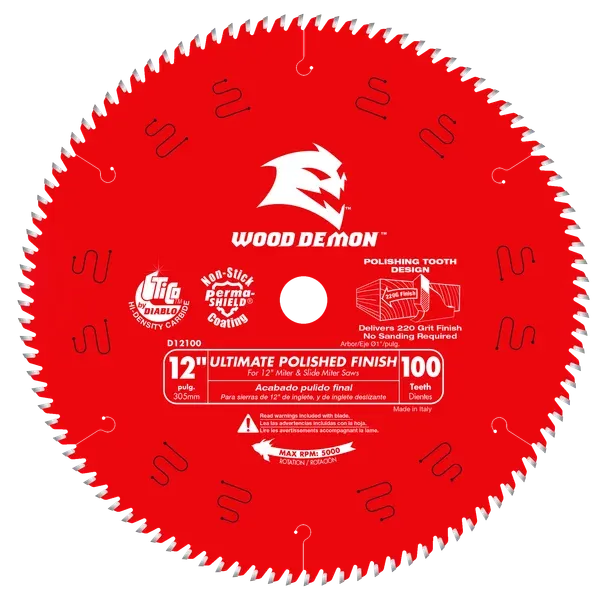Diablo 12" x 100-Teeth Wood Demon™ Ultimate Polished Finish Saw Blade for Wood