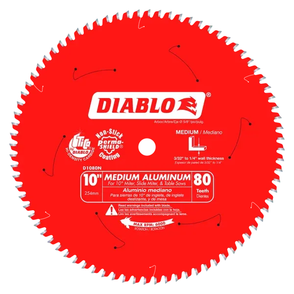 Diablo 10" x 80-Teeth Saw Blade for Medium Aluminum