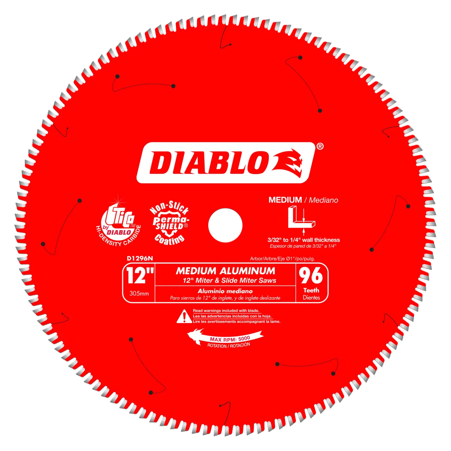 Diablo 12" x 96-Teeth Saw Blade for Medium Aluminum