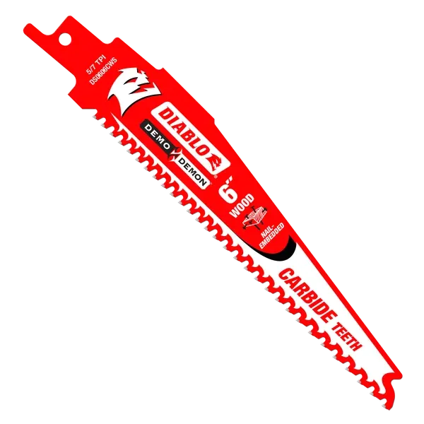 Diablo 6" 5/7TPI Demo Demon™ Carbide Teeth Reciprocating Saw Blade for Nail-Embedded Wood