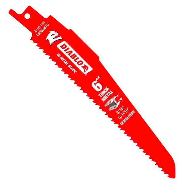 Diablo 6" 8/10TPI Bi-Metal Reciprocating Saw Blades for Thick Metal - 5-Pack