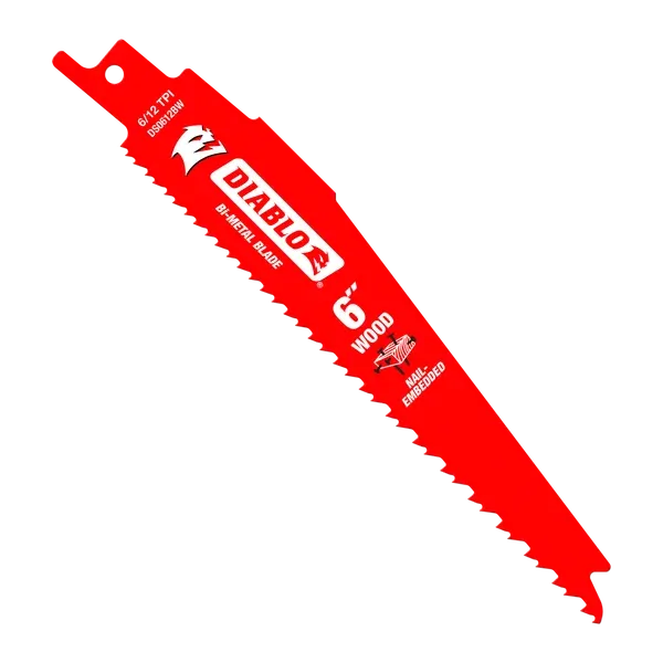 Diablo 6" 6/12TPI Bi-Metal Reciprocating Saw Blades for Nail-Embedded Wood
