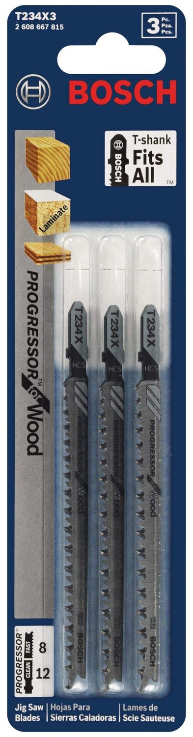 Bosch 3pc 4-5/8" 8-12 TPI T-Shank HCS Jigsaw Blade Set for Laminate