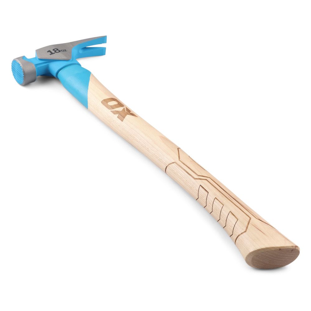 Ox Pro 18-Ounce Milled Face Framing Hammer | Curved Hickory Handle 20 oz. Steel General Purpose Hammer
