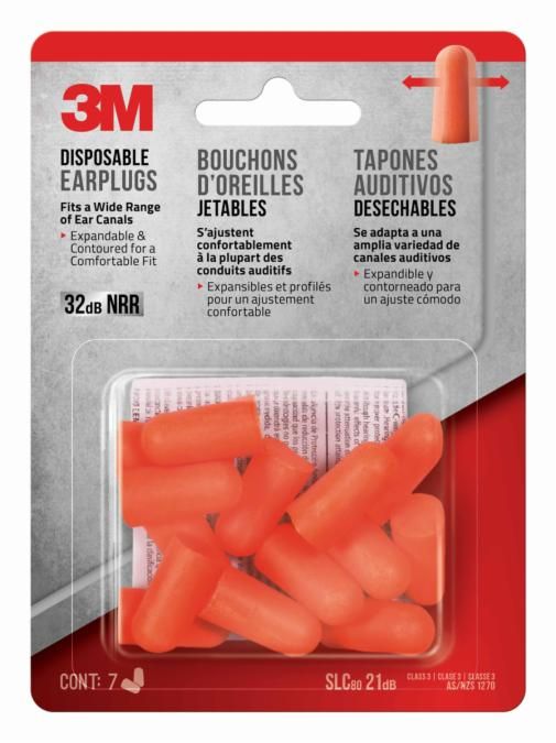 3M™ Foam Earplugs, 1100, orange, 7 pairs per package