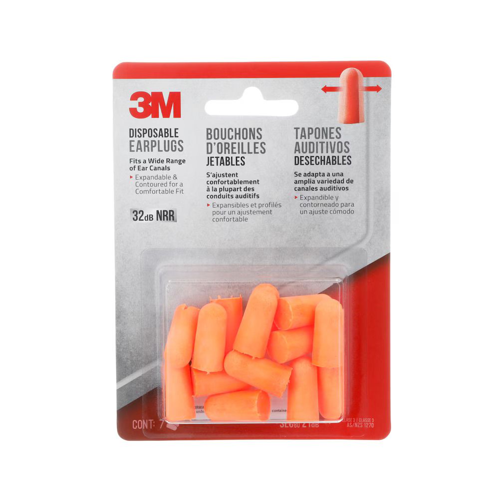 3M™ Foam Earplugs, 1100, orange, 7 pairs per package 3M™ Foam Earplugs, 1100, orange, 7 pairs per package