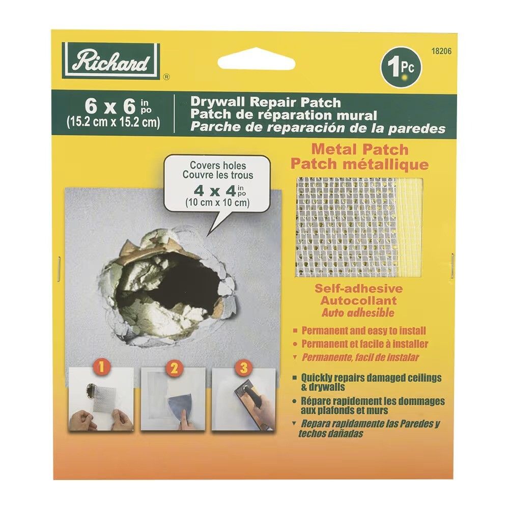 Richard Metal-Reinforced Drywall Patch - 6 Richard Metal-Reinforced Drywall Patch - 6" x 6"