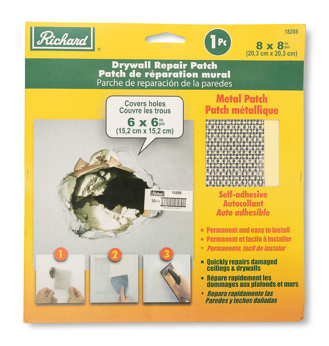 Richard Metal-Reinforced Drywall Patch - 8" x 8"