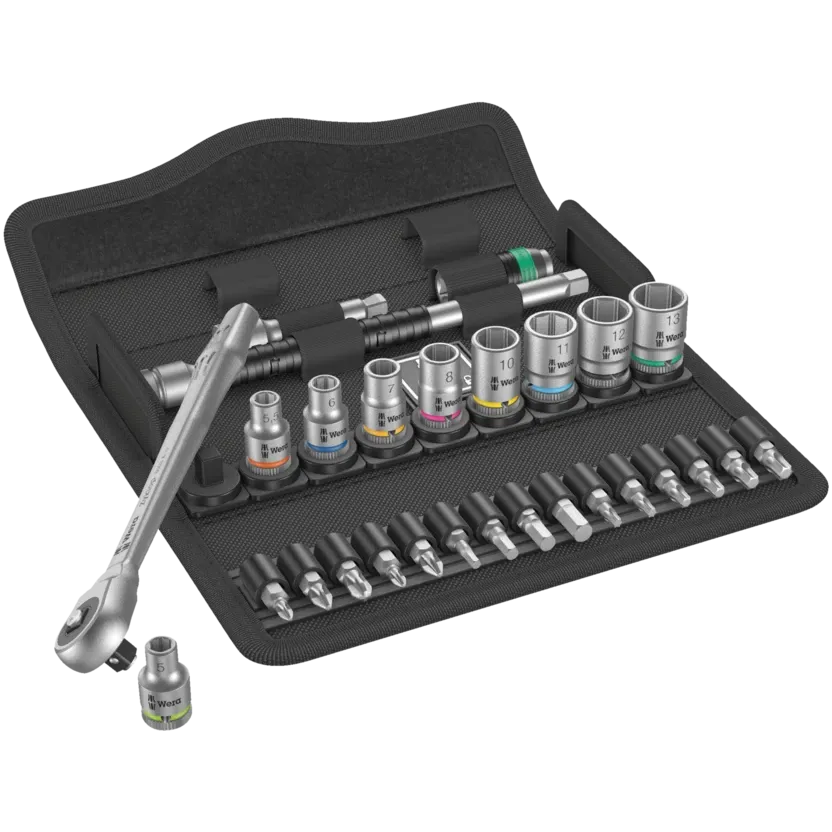 Wera 8100 SA 7 Zyklop Metal Ratchet Set with push-through square, 1/4" drive, metric
