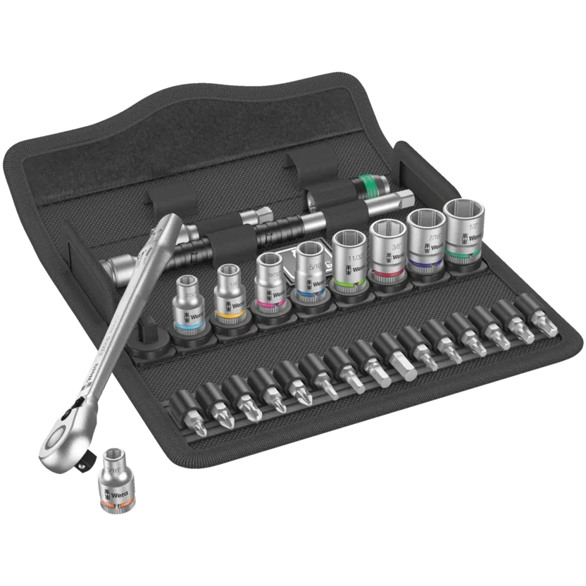Wera 8100 SA 11 Zyklop Metal Ratchet Set with switch lever, 1/4" drive, imperial