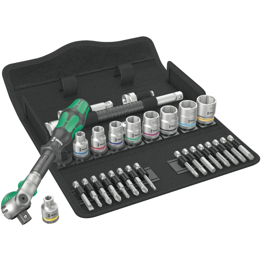 Wera 8100 SB 9 Zyklop Speed Ratchet Set, 3/8" drive, imperial
