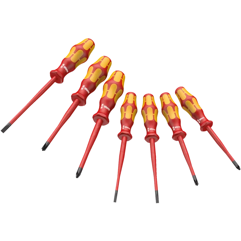 Wera 160 iSS/7 Screwdriver set Kraftform Plus Series 100. With reduced blade diameters and smaller handle diameters
