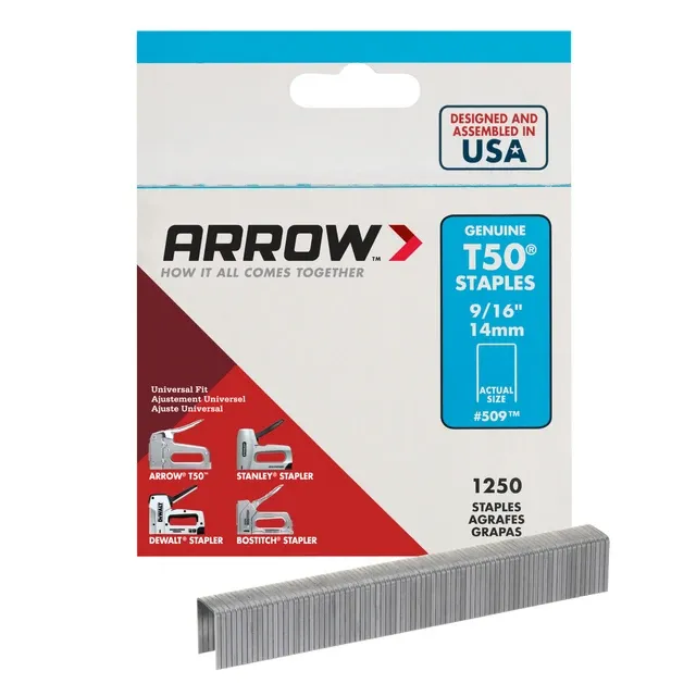 Arrow T50 Heavy Duty Staples, 9/16" x 3/8", 1250ct