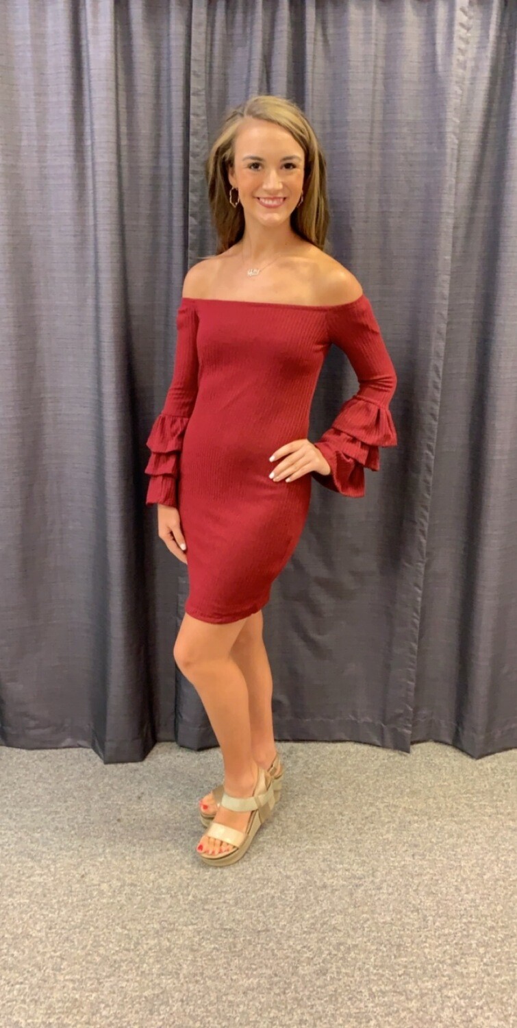 Hyfve Tiered Ruffle Sleeve Dress - Wine