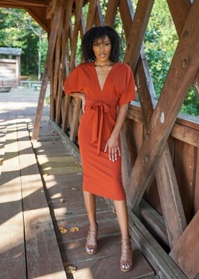 HYFVE Deep V Keyhole Pencil Dress - Rustic Brown