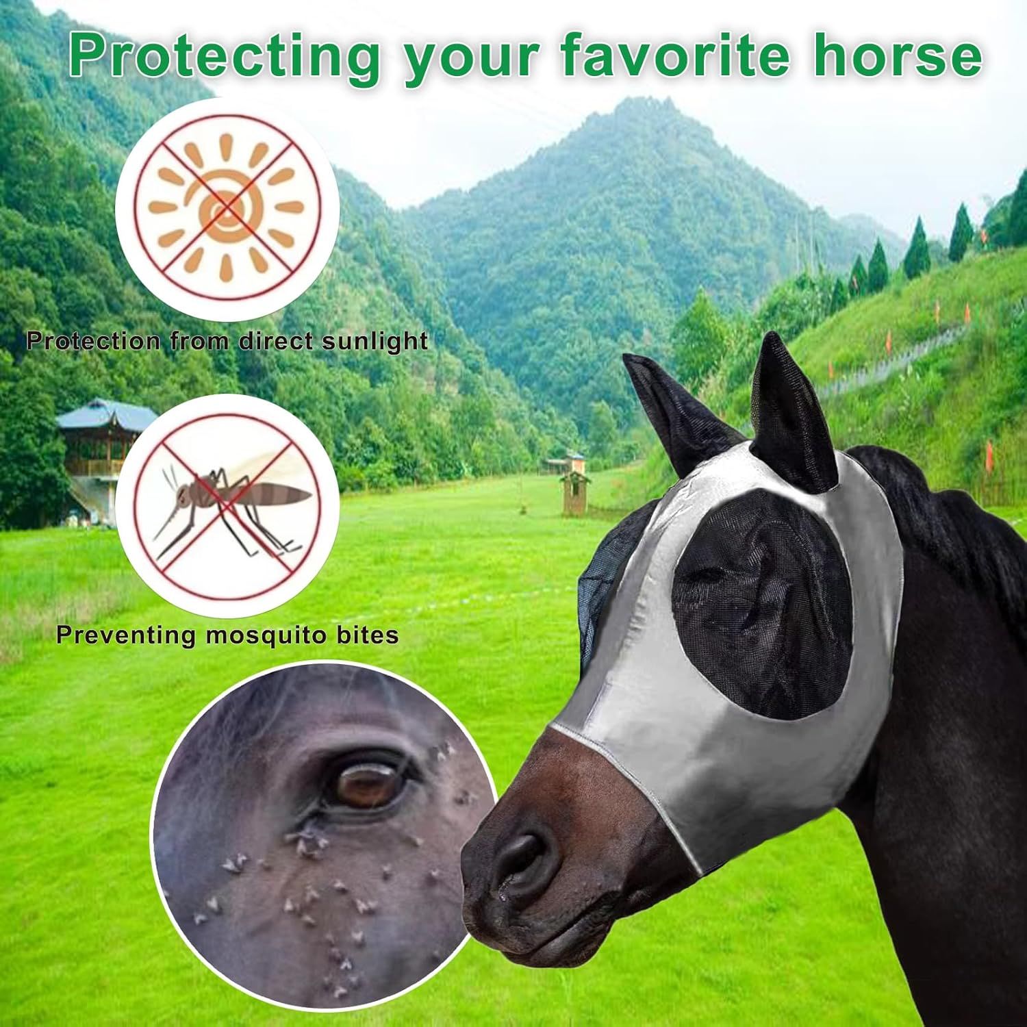 2 Pack Horse Fly Masks with ears