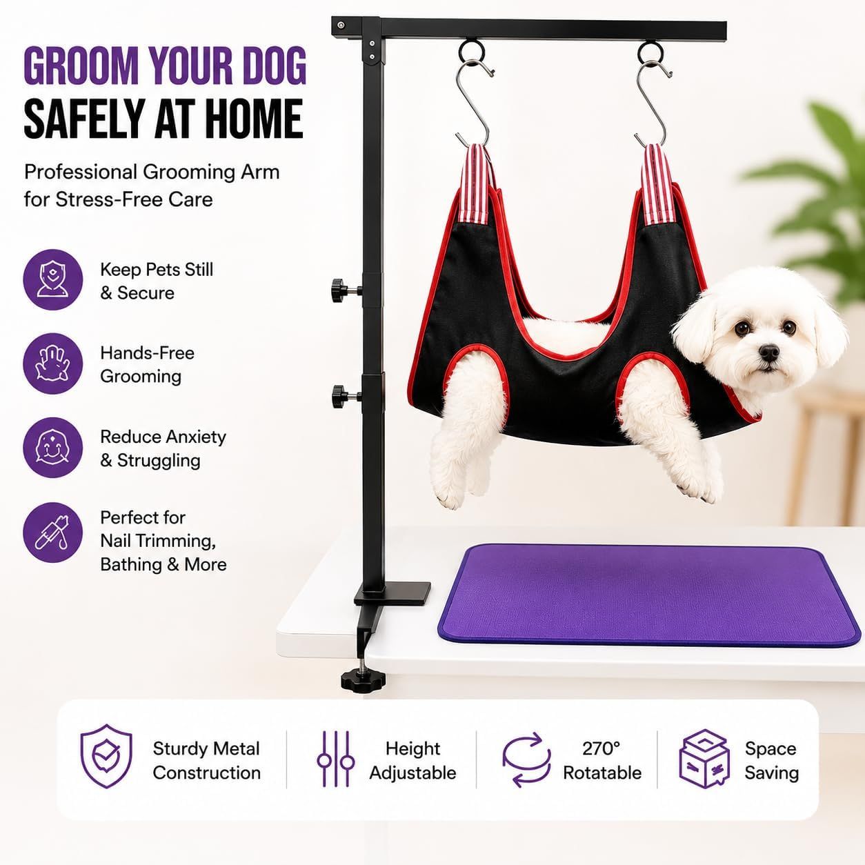 Adjustable Dog Grooming Arm w/Clamp + Accessories