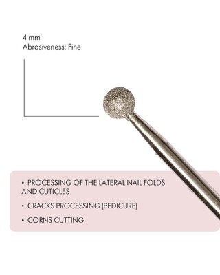Ball-Shaped Diamond Coated Rotary File, 4 mm, Fine abrasiveness