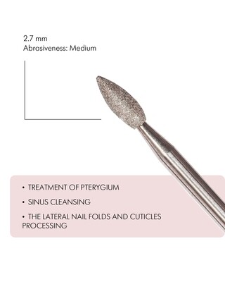 Drop-shaped diamond coated rotary file 2,7 mm, Medium abrasiveness