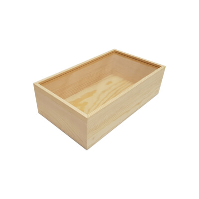 Perspex Lid Pine Wooden Gift Box - 335 x 188 x 90mm