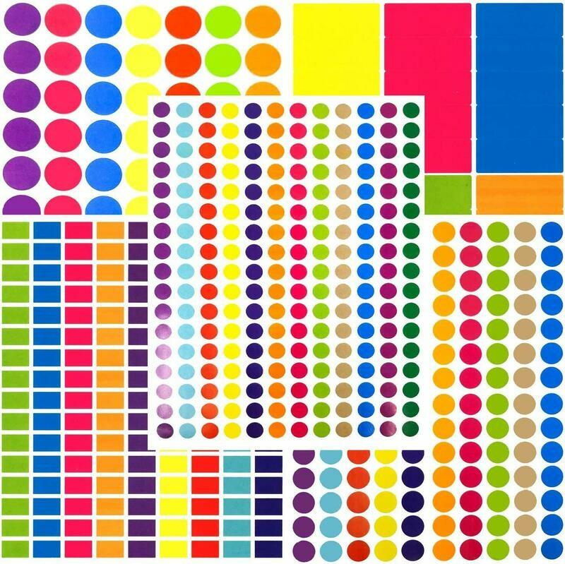 Tag-A-Room Round and Rectangle Color Coding Circle Dot Labels, Variety Size Sticker Pack, 8 1/2&quot; x 11&quot; Sheet (581 Pack)